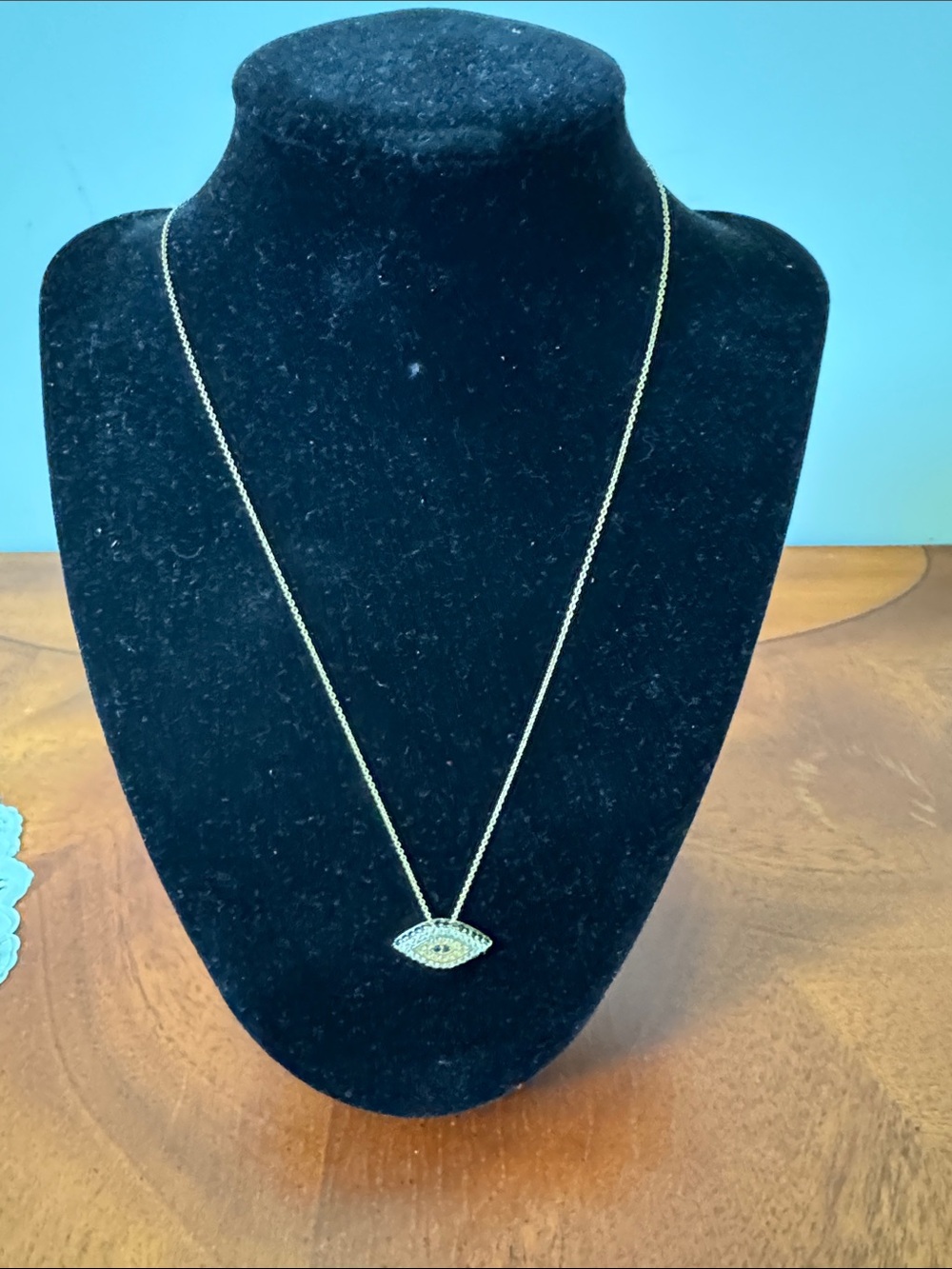 14K Gold Evil Eye Necklace with diamond and blue Sapphire stones - Picture 2 of 13